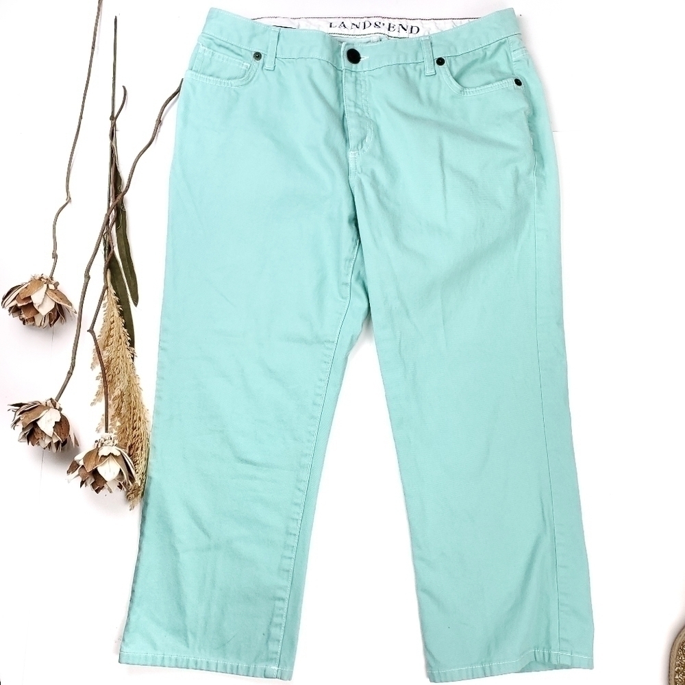Lands' End Turquoise Original Fit Bootleg Jeans 12 - Picture 3 of 10